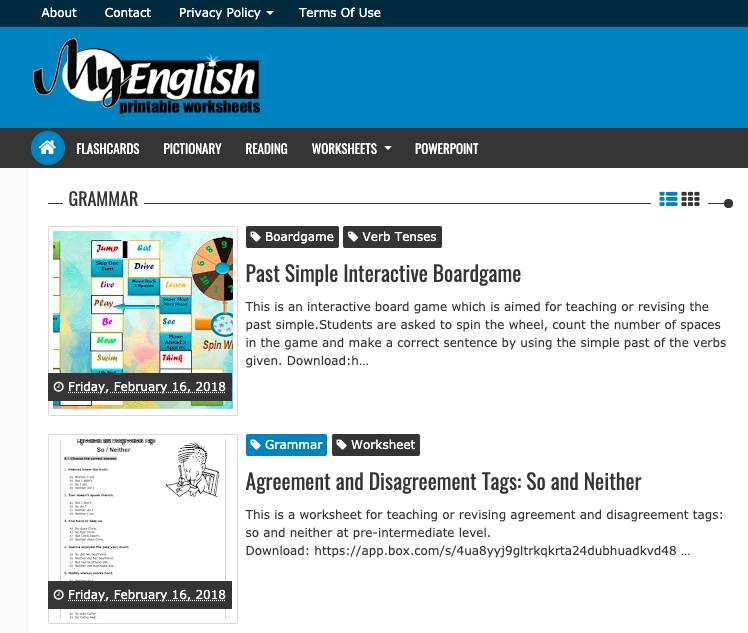教材 此網站還有其他形式的學習平台如文法訓練遊戲。