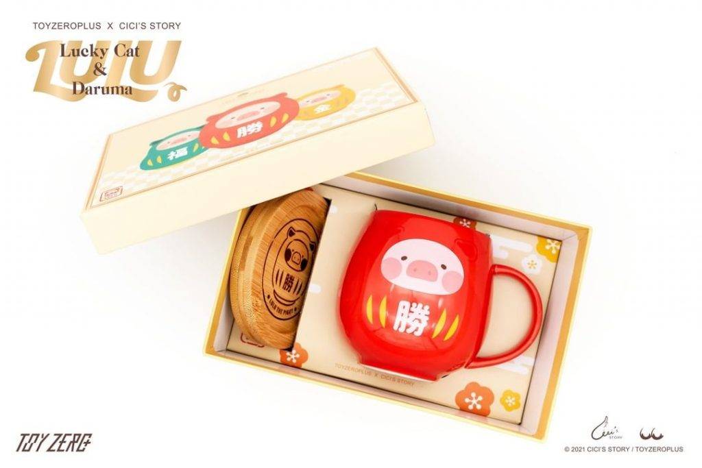 LuLu Pig 罐頭豬 LuLu 招財貓系列陶瓷杯和木杯墊套裝