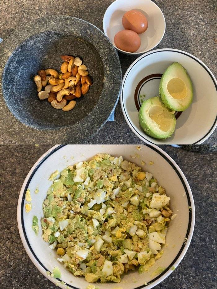 中年瘦身 這名網友分享自己最喜愛的減脂料理：酪梨蛋沙拉材料：酪梨一顆水煮蛋兩顆培根、火腿、小黃瓜丁隨自己喜好