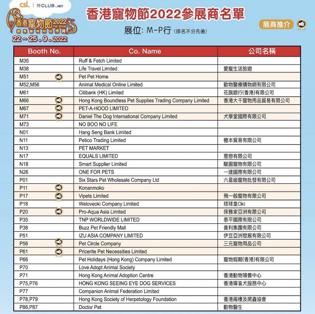 寵物展2022 香港寵物節 2022參展商