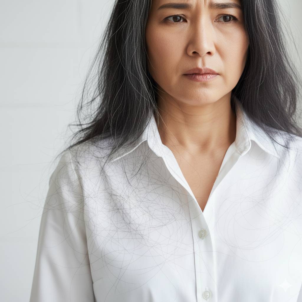 脫髮 肝腎不足型以女性較多,脾胃濕熱型則男性稍多,但男女比例相差不遠。(圖片來源:AI生成圖片,示意圖)