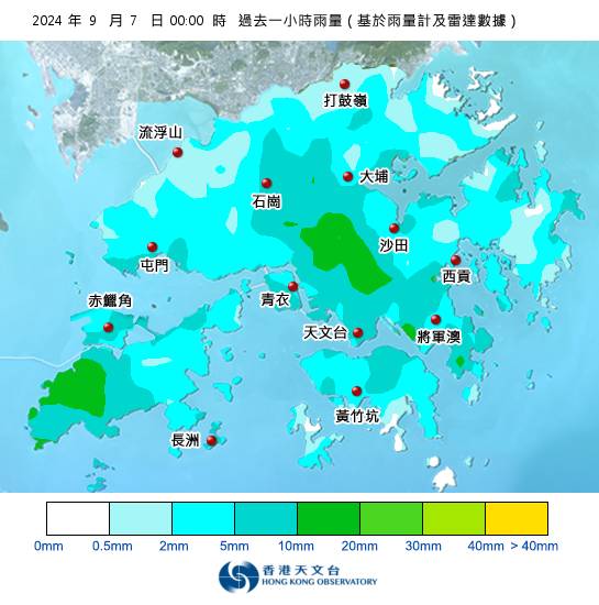 黃雨警告現正生效！附天文台各區雨量分佈圖