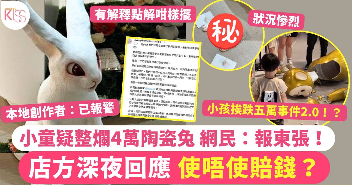 K11陶瓷兔｜近4萬陶瓷兔疑被小童整爛惹質疑 店方查閉路還原真相