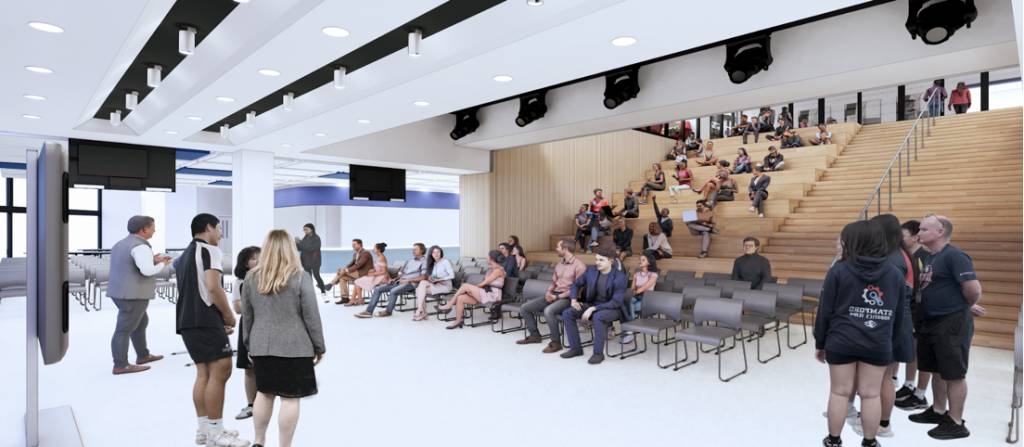 國際學校介紹 新校舍演講廳設計圖片。(圖片來源:Stamford American School Hong Kong)