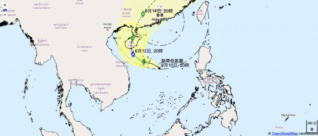 打風 蝴蝶 天文台官方網站公布了熱帶氣旋的最新預測路徑圖。(圖片來源:官網@香港天文台)