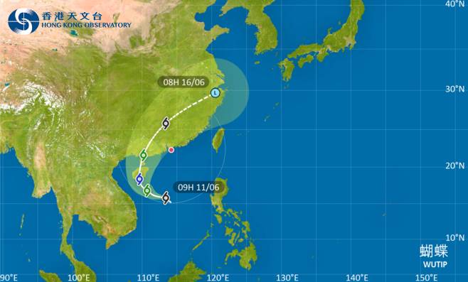 熱帶氣旋蝴蝶會在未來一兩日大致移向海南島，隨後移至廣東西部沿岸一帶