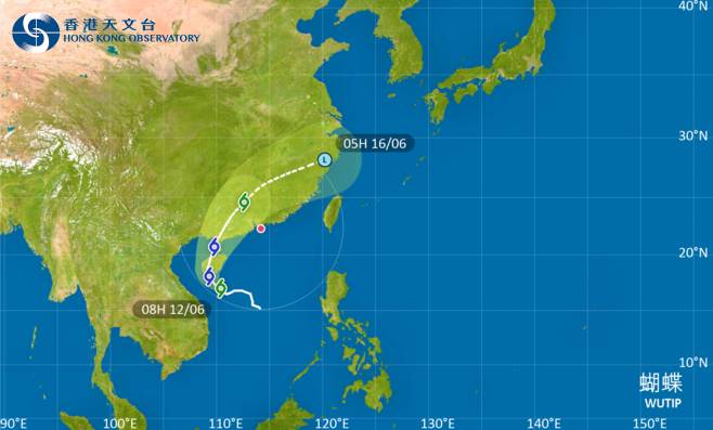 蝴蝶會在今日逐漸增強並大致移向海南島，隨後移向雷州半島至北部灣一帶