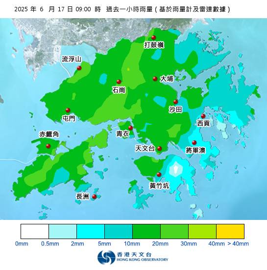 黃雨警告現正生效！附天文台各區雨量分佈圖