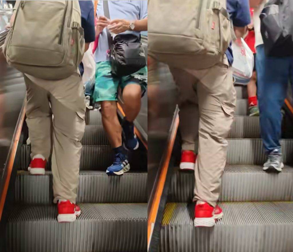 港鐵 藍田站 由於該出口只有兩條扶手梯手接駁,出事後一邊扶手梯欄截檢查,另一邊扶手梯停駛變成雙程上落的樓梯,對住戶構成不便。(圖片來源:麗港城討論區)