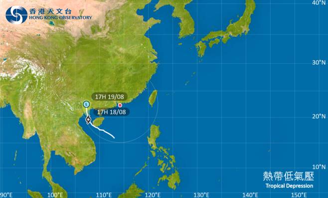 熱帶低氣壓 位於北部灣的熱帶氣旋會在今日移向越南北部至廣西沿岸，並逐漸消散