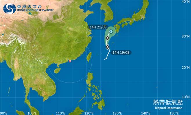 熱帶低氣壓 位於琉球群島一帶的熱帶氣旋會在今明兩日橫過東海並逐漸減弱