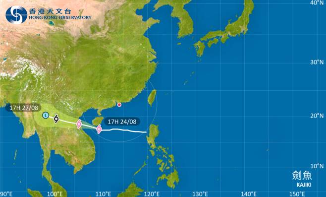 劍魚會在今明兩日橫過海南島以南海域，移向越南中北部