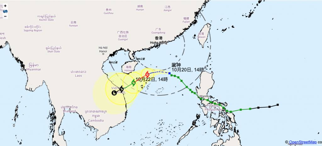 颱風風神 三號風球 颱風風神預測路徑。(圖片來源:香港天文台)