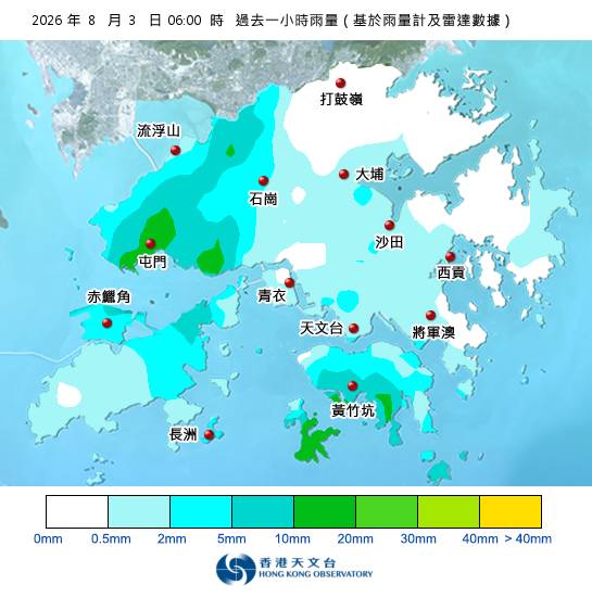 黃雨警告於清晨6時40分生效！天文台最新天氣警告資料