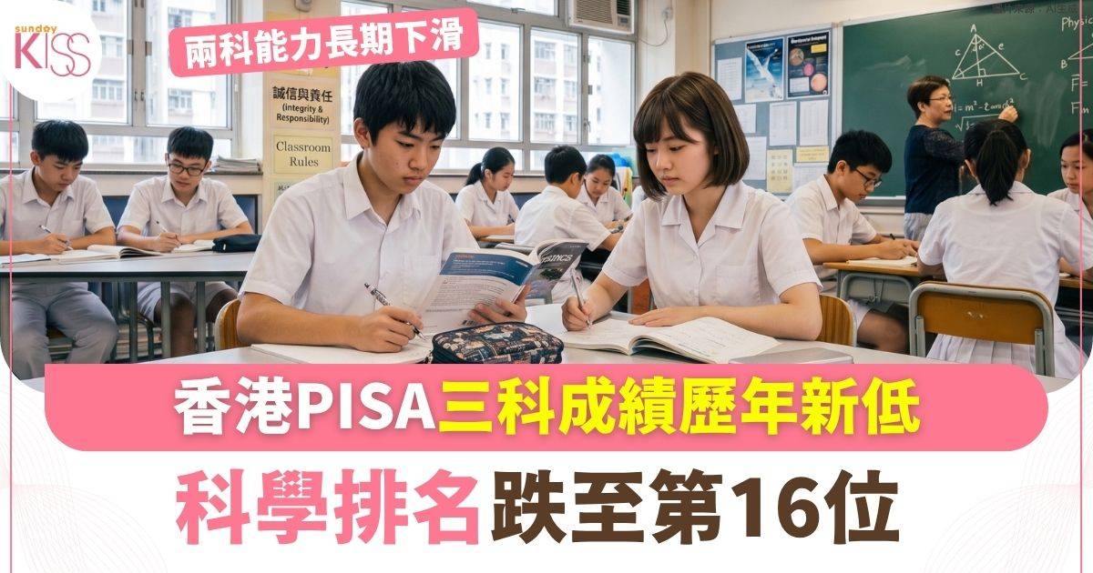 香港PISA三科成績歷年新低　科學排名跌至第16位　數碼學習545分位列第6